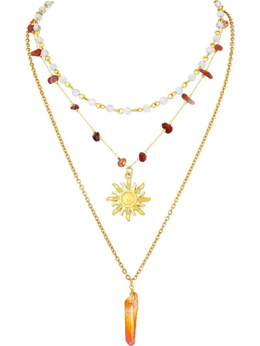 Layered Crystal Sun Necklace - Gothic Boho Beach Jewelry, Perfect Summer Gift